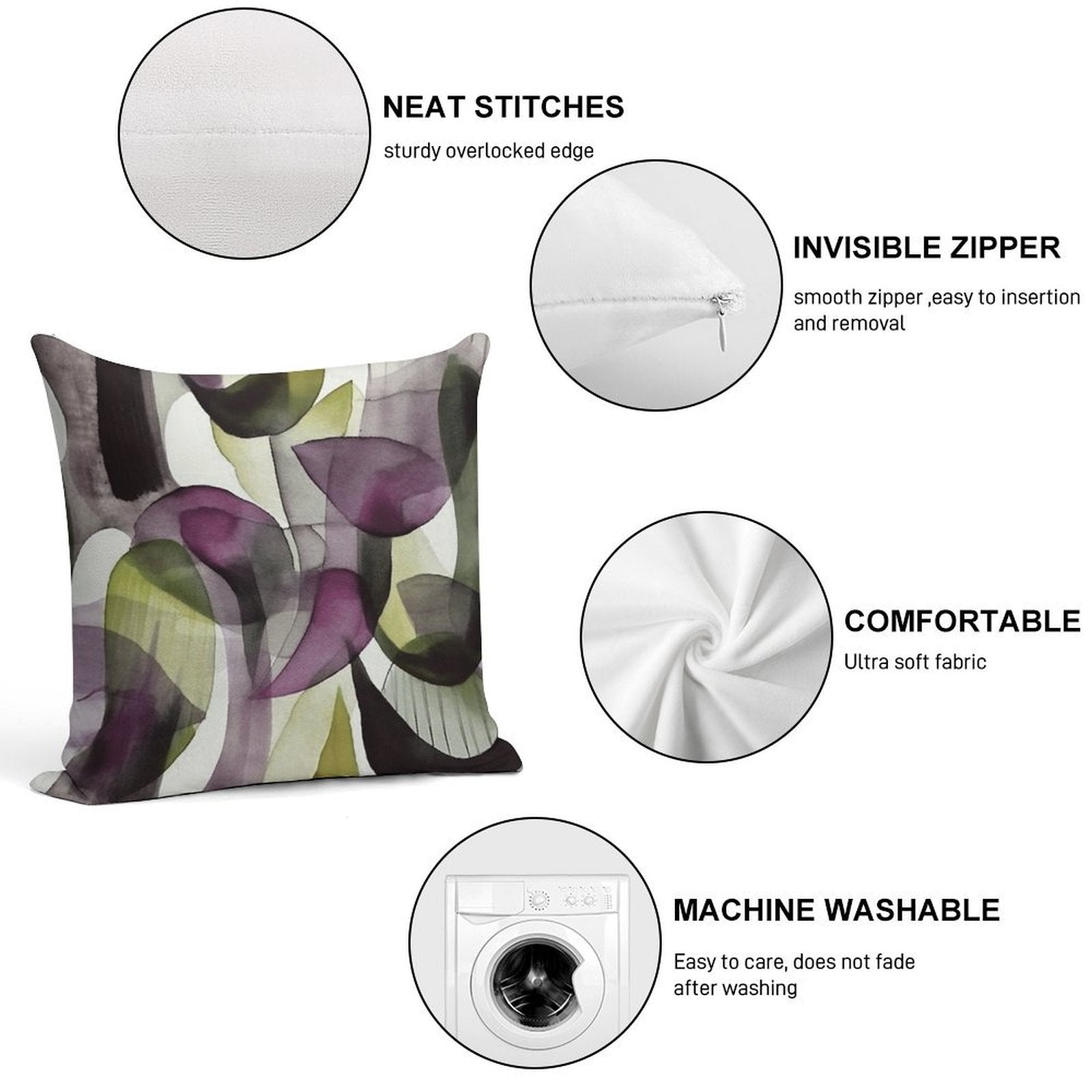 Abstract Watercolor in Purple And Green Soft Shrink-Resistant Throw Pillow