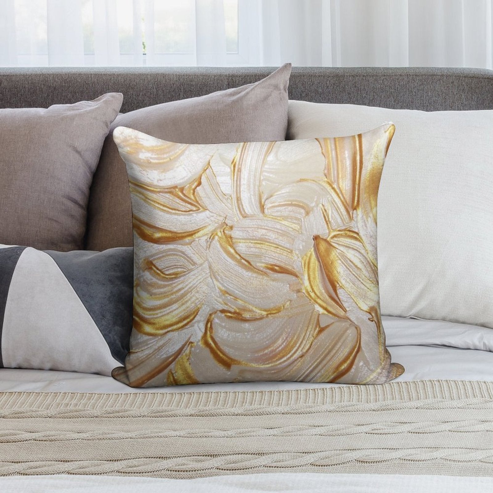 Cream & Gold Wet Paint Soft Warmth Comfort Throw Pillow