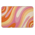 Wavy Loops Retro Abstract Pattern in Retro Orange Yellow Thulian Pink Cream  Easy To Clean Bath Mat