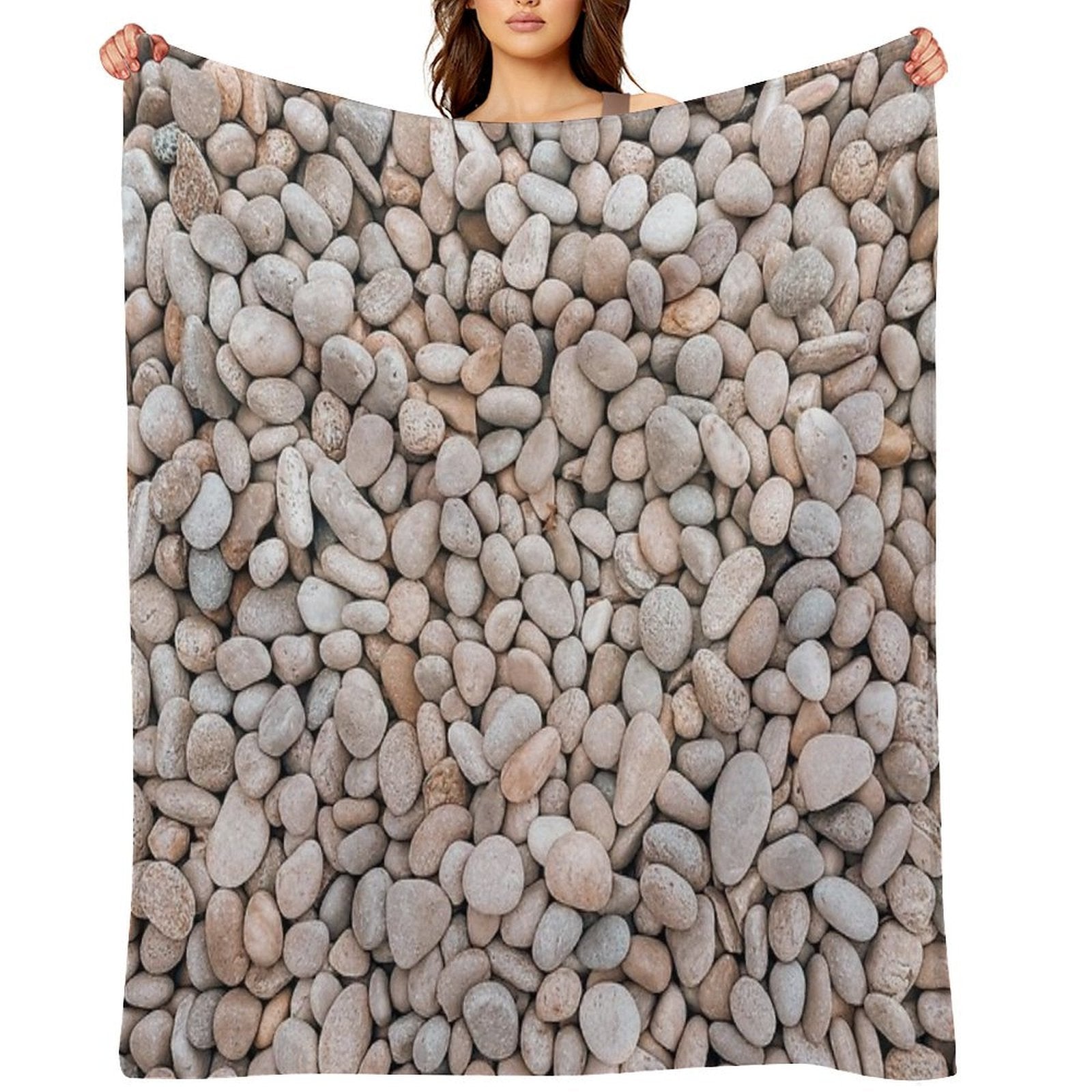 Cream Natural Pebbles Rocks Easy Care Throw Blanket