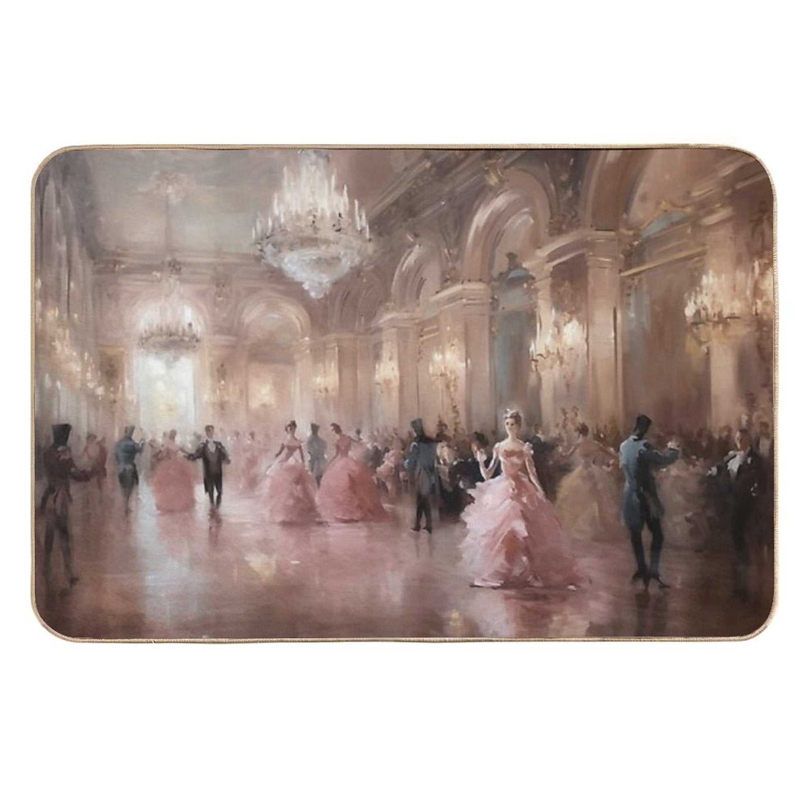 Coquette Aesthetic Vintage Painting of An Old Pink Ballroom  Absorbent Bath Mat