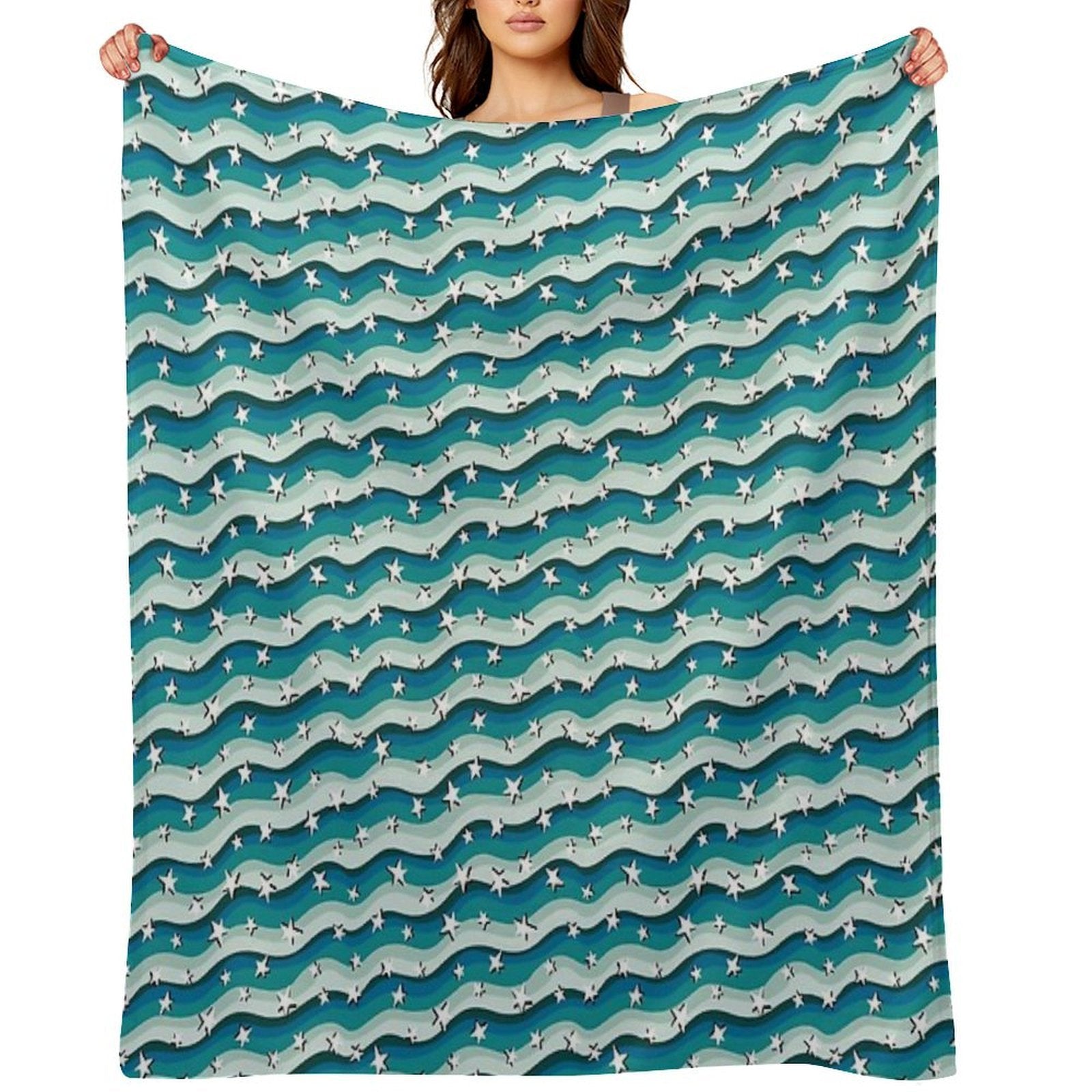 Copy of Stars And Stripes Teal Blue Fun Colourful Pattern Quick-dry Throw Blanket