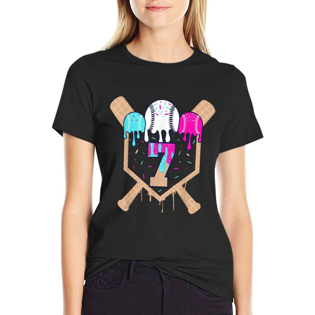 Baseball 7 Year Old Ice Cream Drip 7th Birthday Boy Number 7  Vintage-inspired T-Shirt