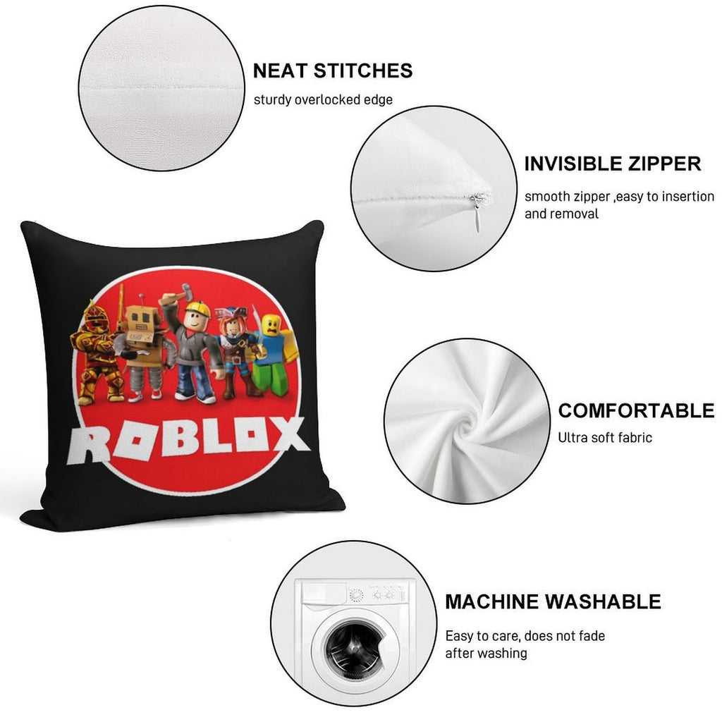 Roblox All Characters,roblox Logo Soft Shrink-Resistant Throw Pillow