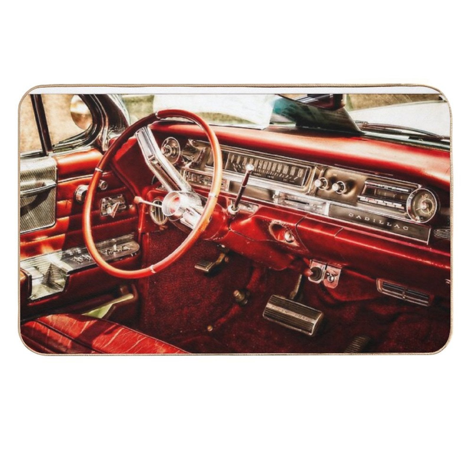 Classic Cadillac Interior. Red. Durable Bath Mat
