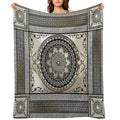 Greek Key Large Meander Cream Black Medallion Lightweight Throw Blanket