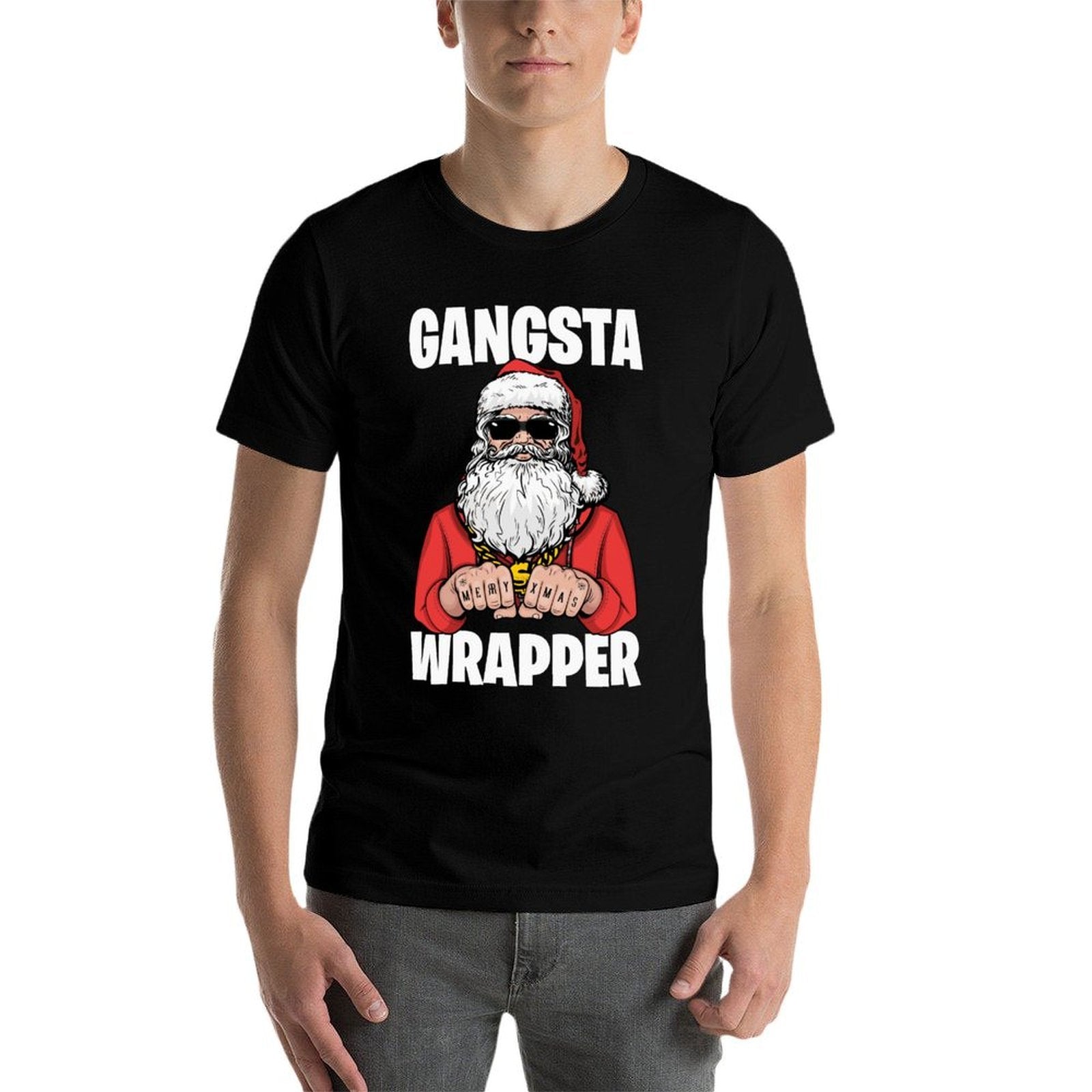 Funnys HQ Gangsta Wrapper Unisex-Adult Black Small Classic Sweatshirt  Heathered Texture T-Shirt