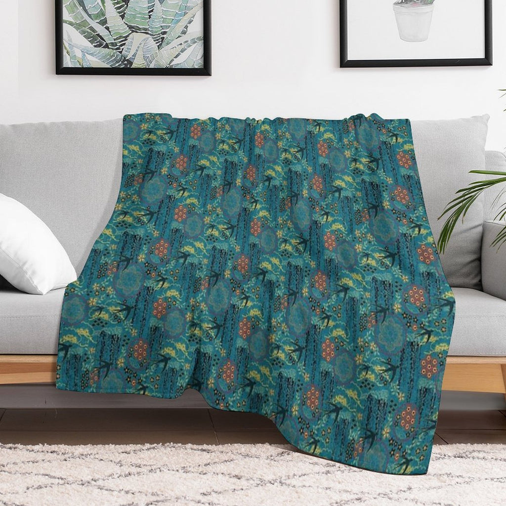 Japanese Garden in Teal Gold Red And Black Durable Throw Blanket