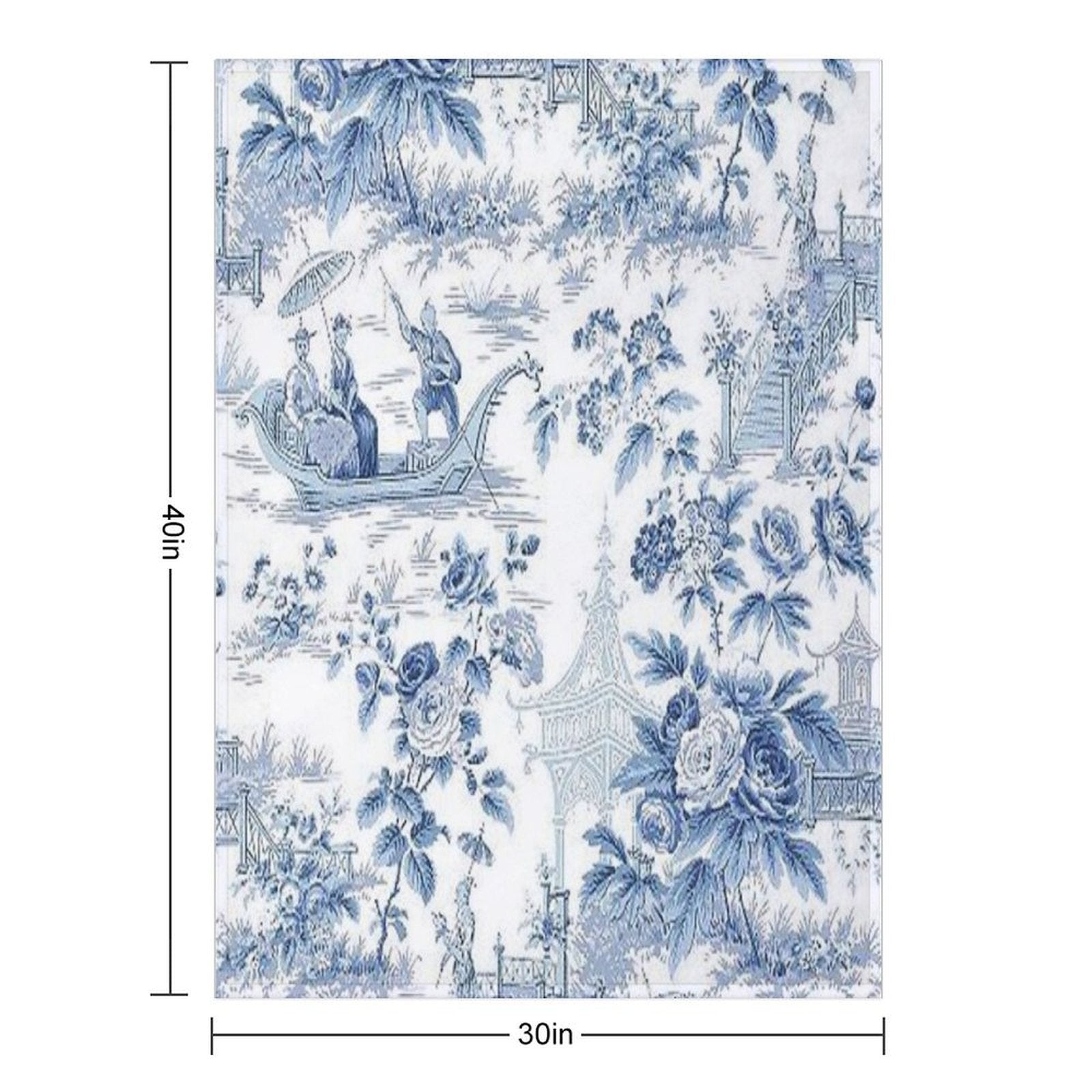 Powder Blue Chinoiserie Toile Shrink-resistant Throw Blanket