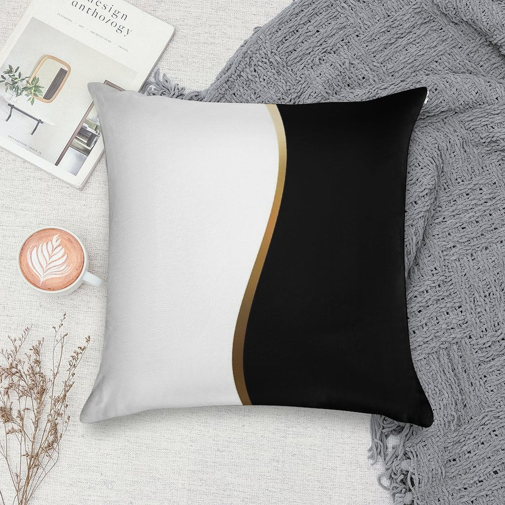 Black And White, Gold Wave Soft Home Decor Throw Pillow