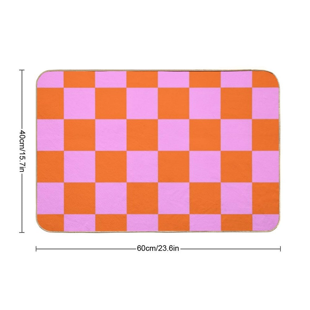 Checkerboard Retro Check Geometric Checked Pattern in Bright Orange Red And Pink  Long-Lasting Bath Mat