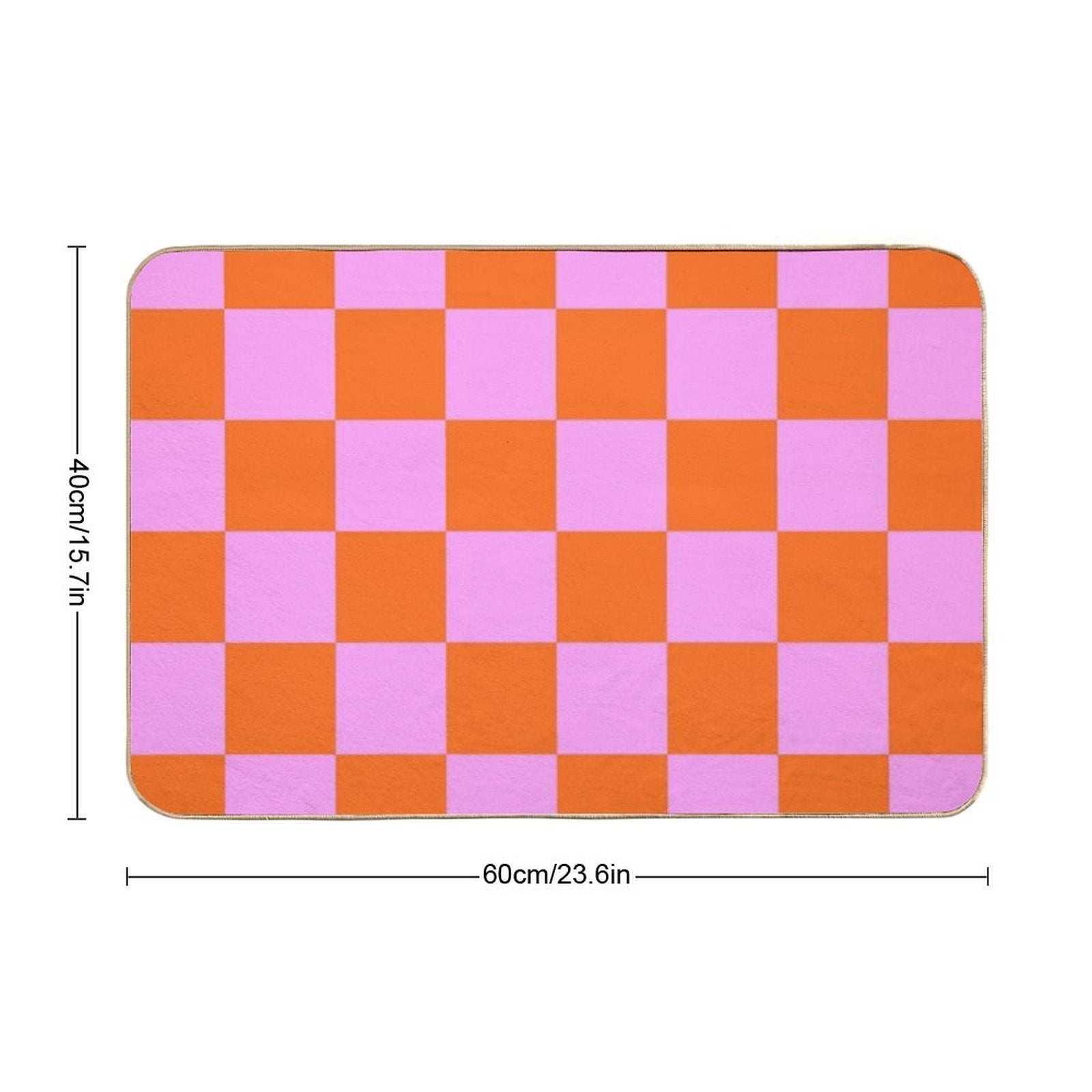 Checkerboard Retro Check Geometric Checked Pattern in Bright Orange Red And Pink  Long-Lasting Bath Mat
