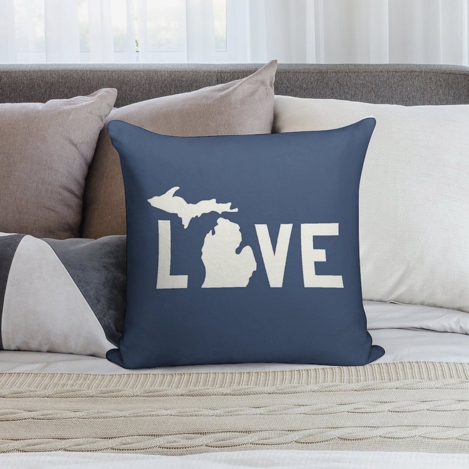 Michigan Love - All White Soft Fade-Resistant Throw Pillow