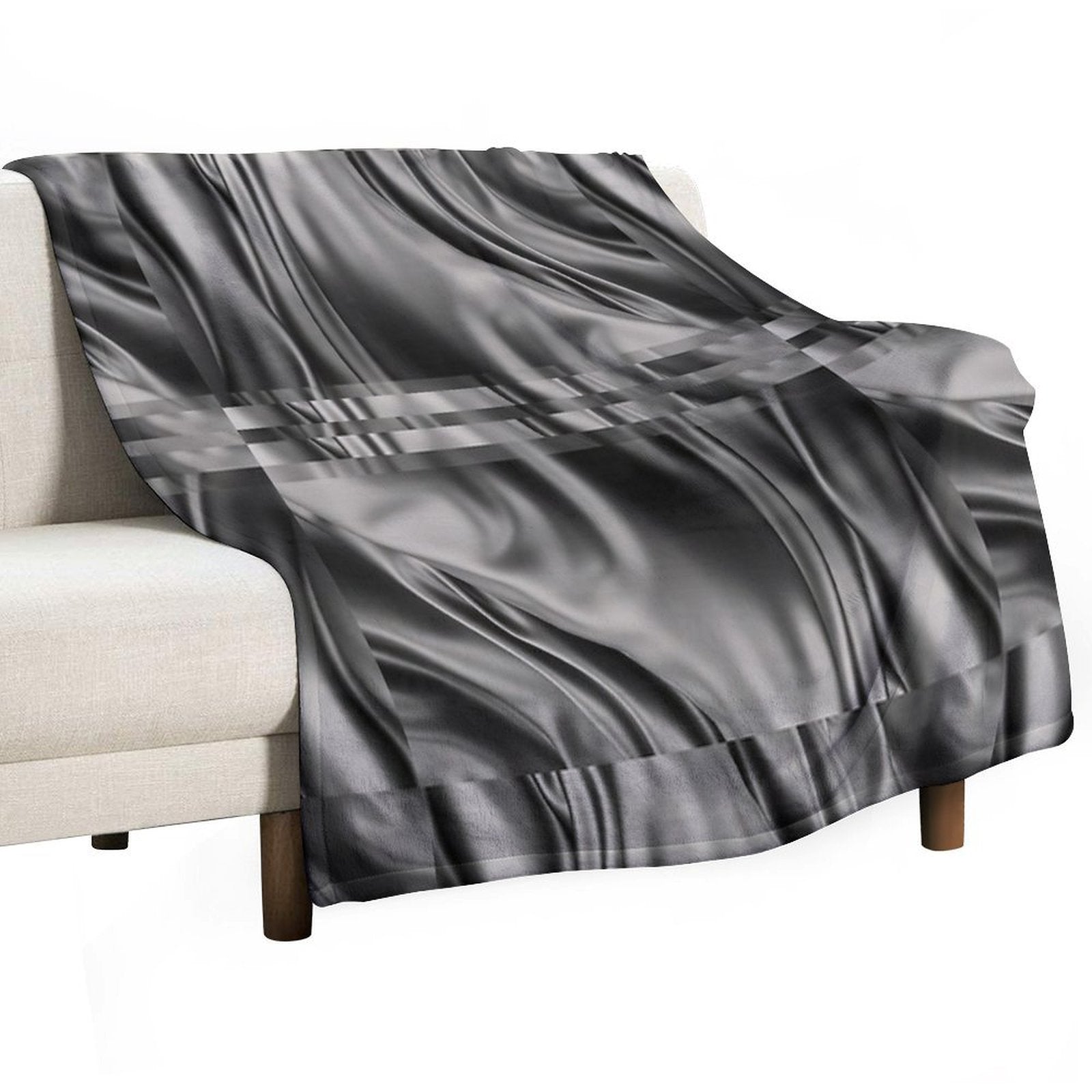 Dark Gray Black Abstract Swirls Wavy Spiral Textures Silk Satin Comfort Throw Blanket