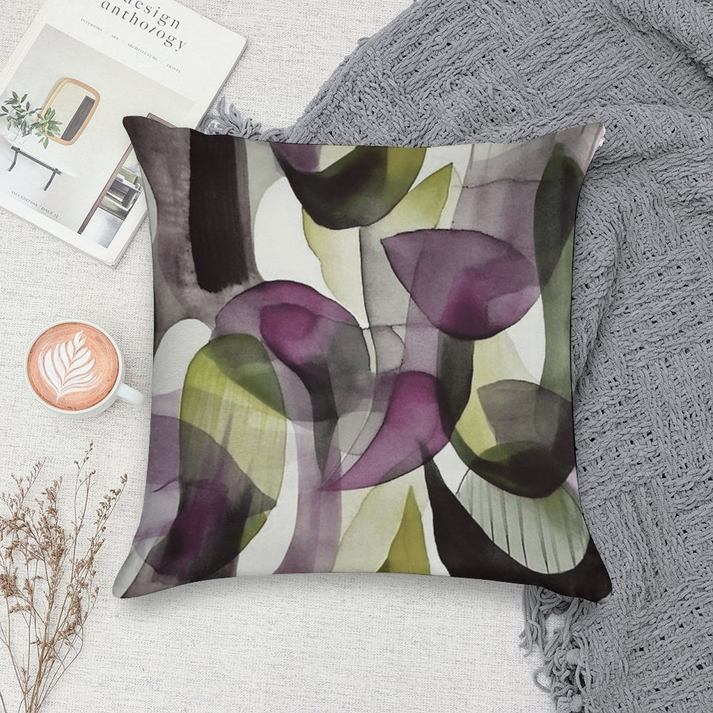 Abstract Watercolor in Purple And Green Soft Shrink-Resistant Throw Pillow