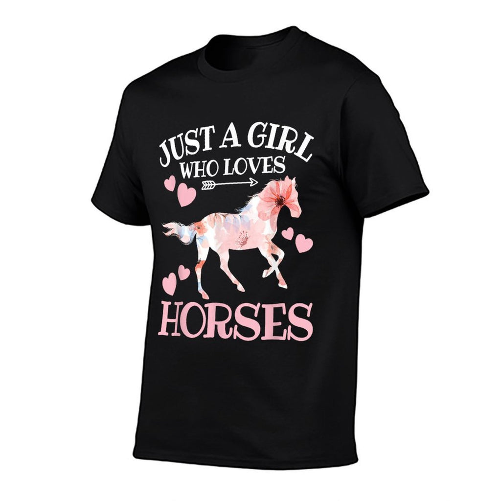 Just A Girl Who Loves Horsesn Girls Horse Lover  Ribbed Collar T-Shirt