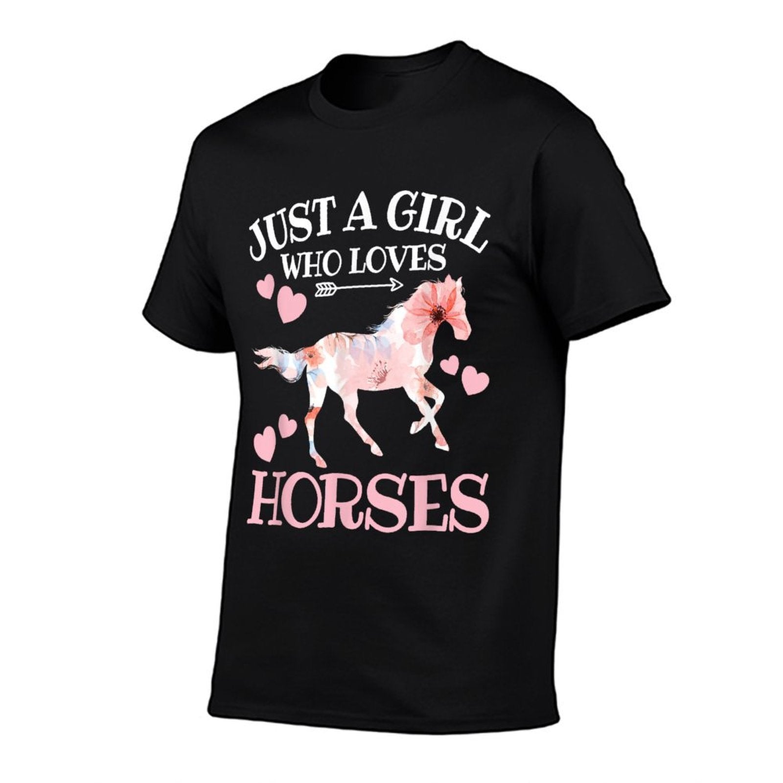 Just A Girl Who Loves Horsesn Girls Horse Lover  Ribbed Collar T-Shirt