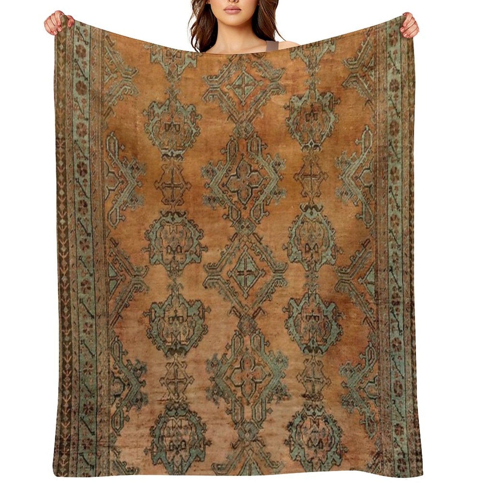 Antique Turkish Oushak Rug Print Multi-functional Throw Blanket