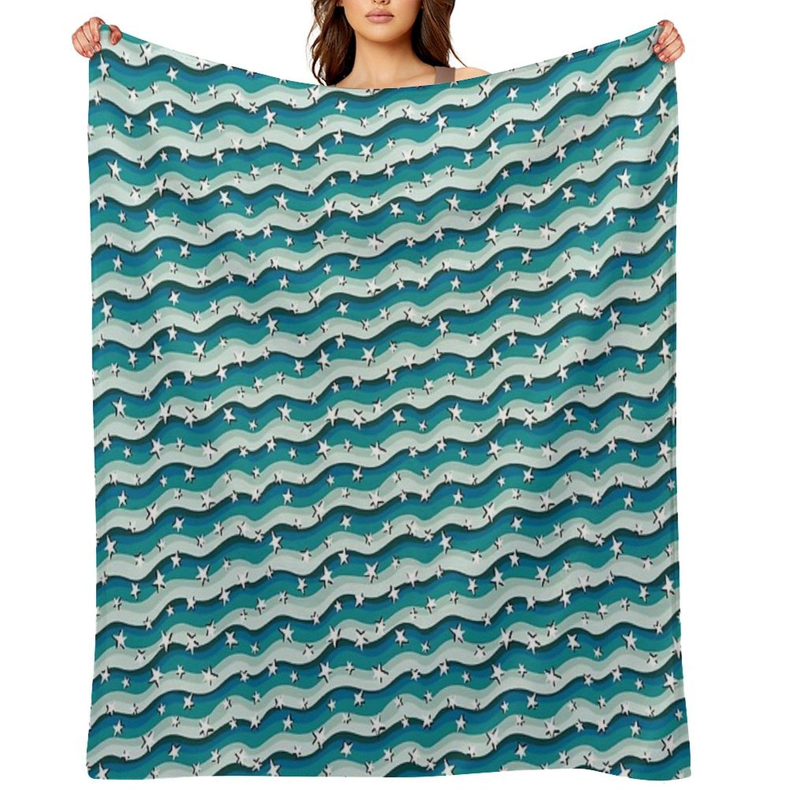 Copy of Stars And Stripes Teal Blue Fun Colourful Pattern Quick-dry Throw Blanket