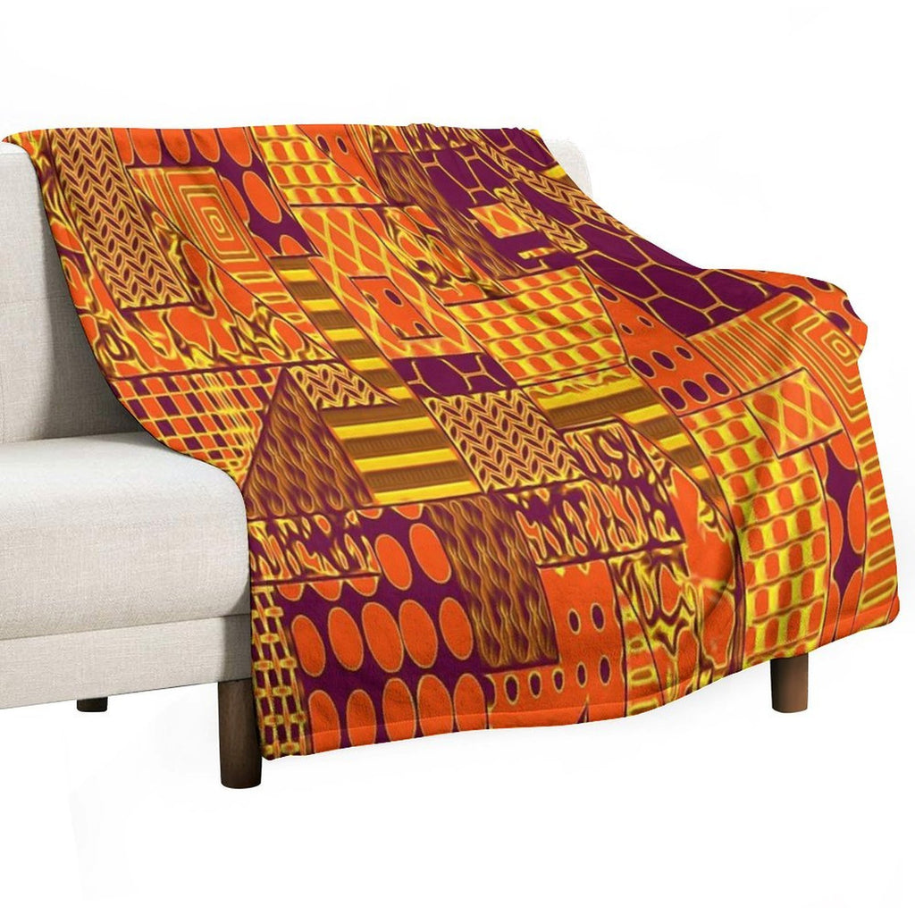 PURPLE AND ORANGE PATCHWORK DIGITAL QUILT STYLE WITH VARIOUS PATTERNS WITHIN THE DESIGN Machine-washable Throw Blanket