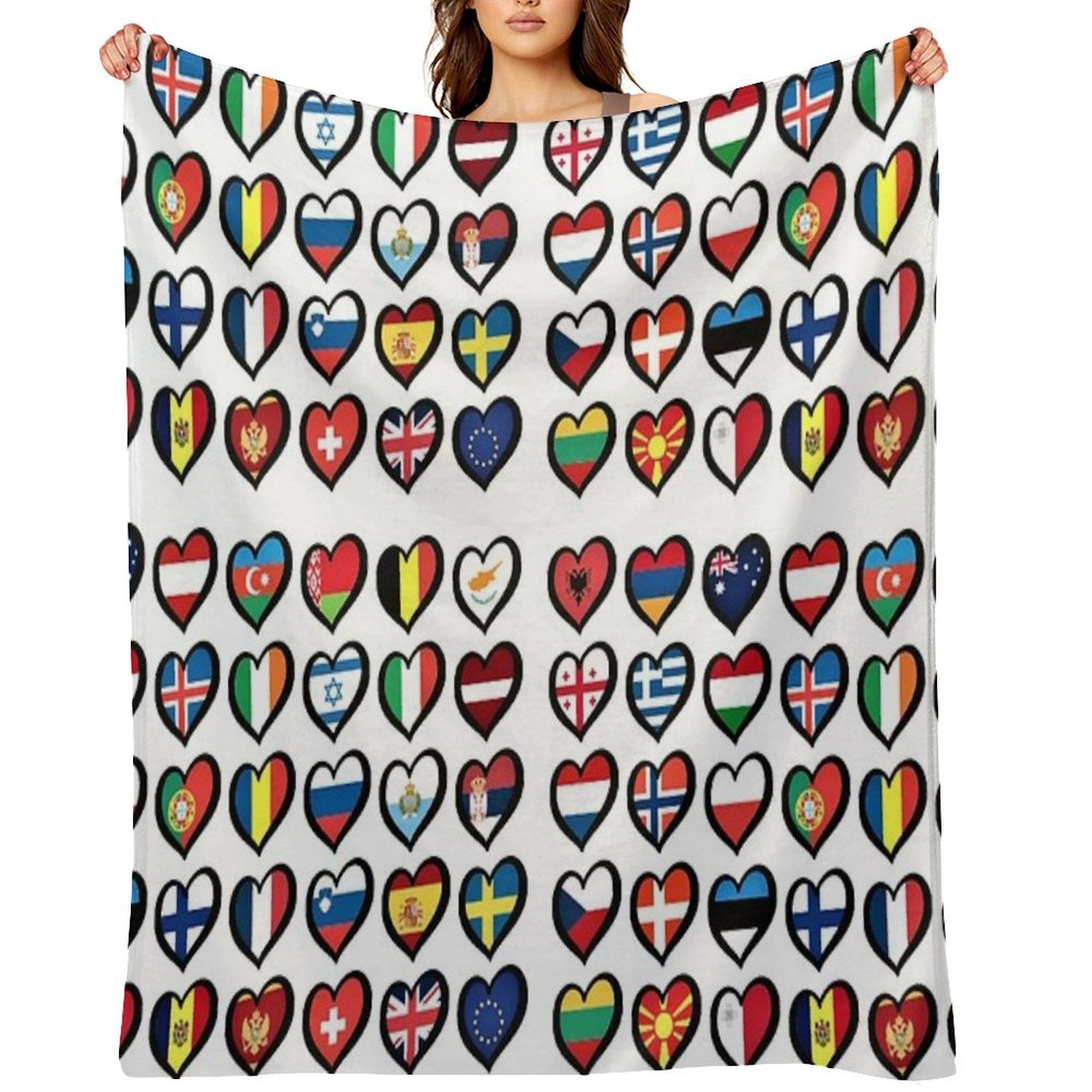 Eurovision Song Contest Flags Hearts ESC EBU Eurofans Shrink-resistant Throw Blanket
