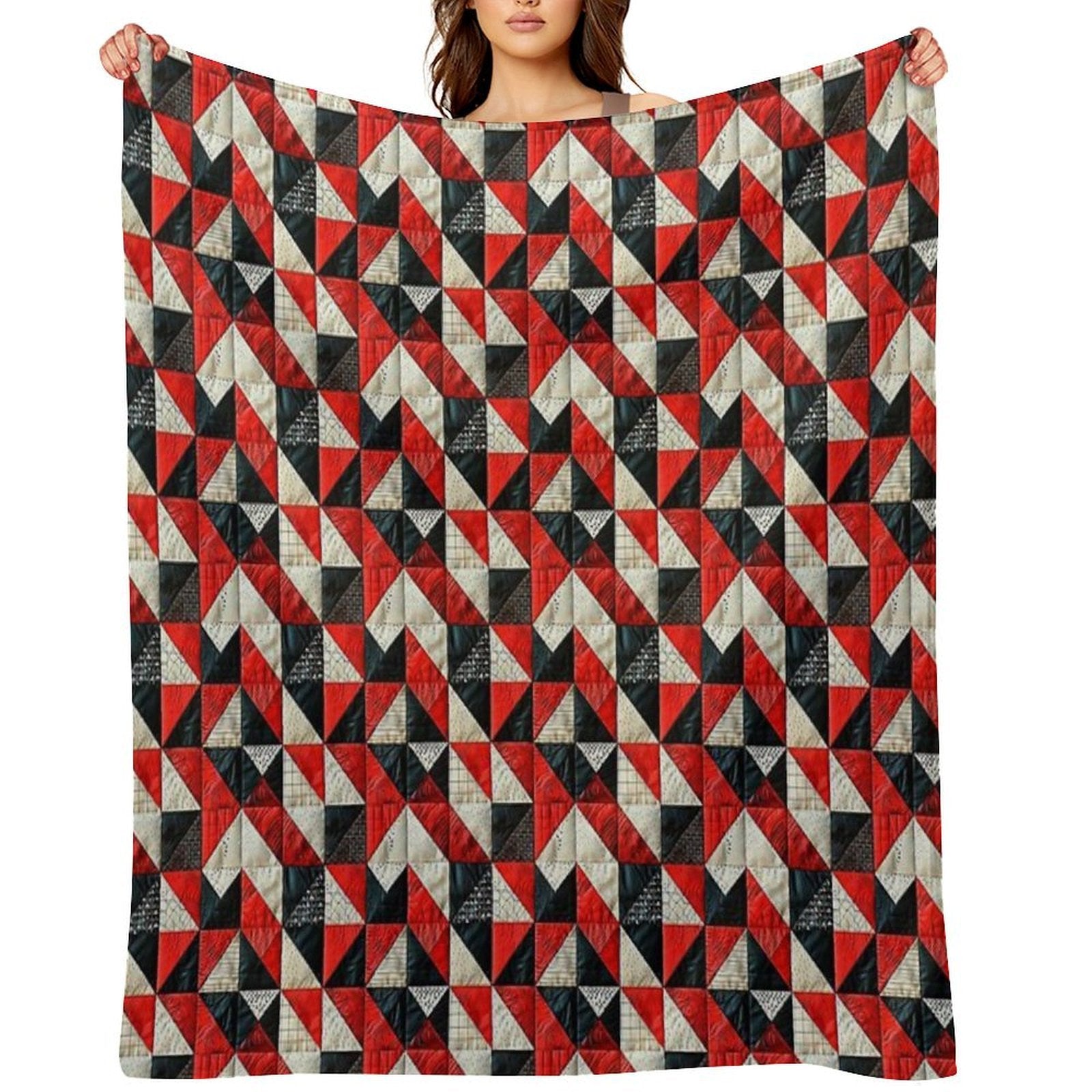Lazy Patchwork in Red And Black Tones Travel-friendly Throw Blanket