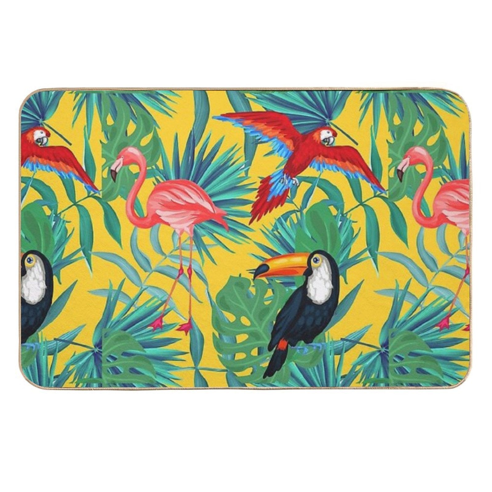 Tropical Bird Yellow Background  Absorbent Bath Mat