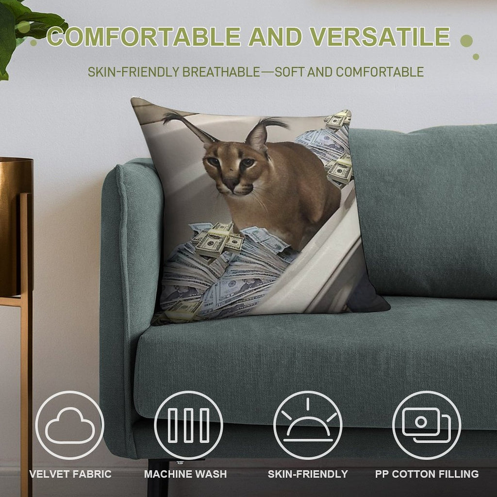 Big Floppa Cash Soft Luxury Feel Throw Pillow