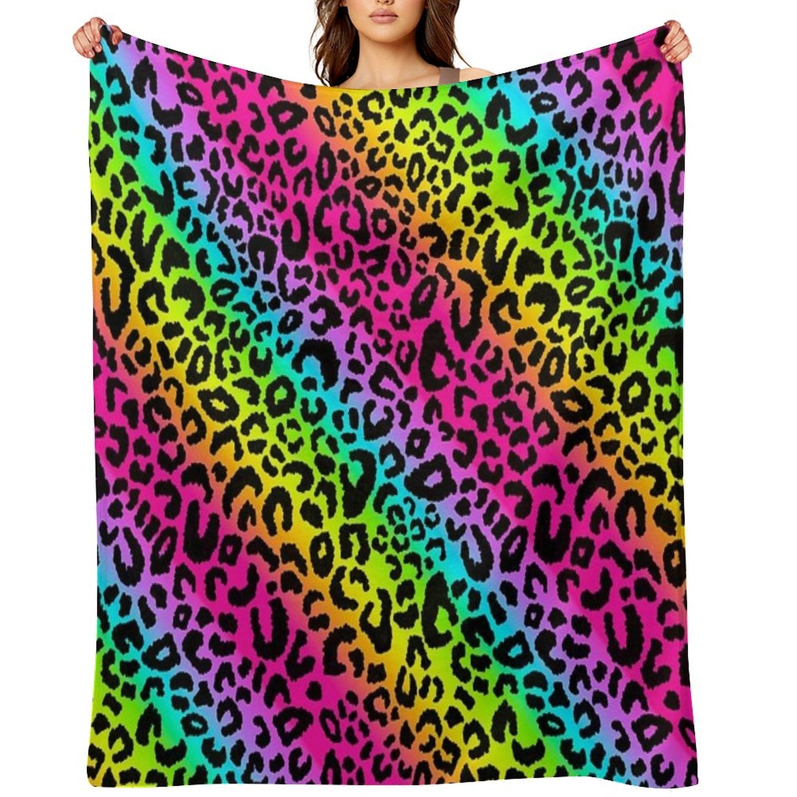 Colofrul Rainbow Leopard Wrinkle-free Throw Blanket