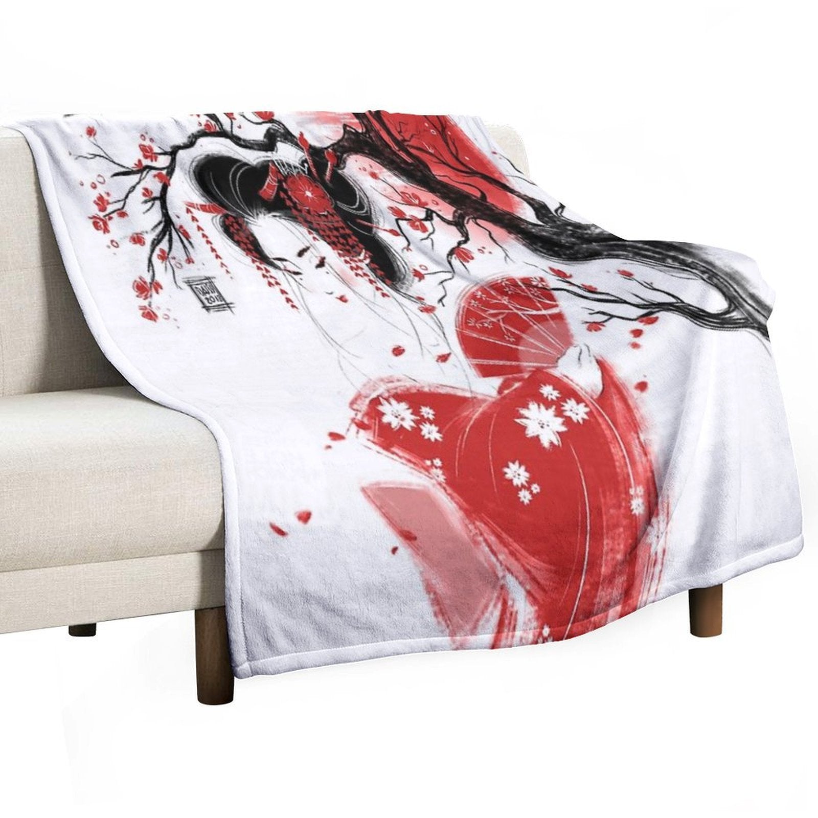 Red Geisha Plush Throw Blanket