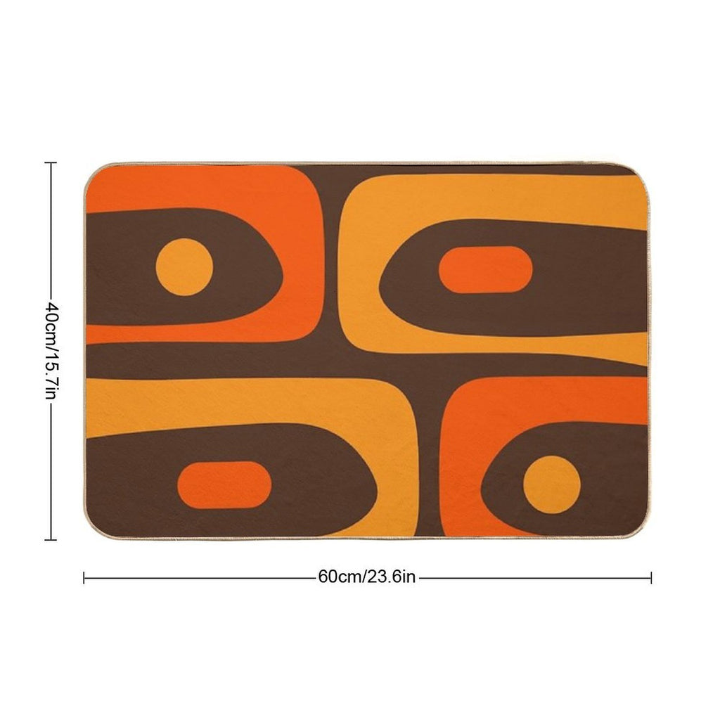 Mid-Century Modern Piquet Retro Minimalist Abstract in 70s Brown And Orange  Anti-Trip Bath Mat
