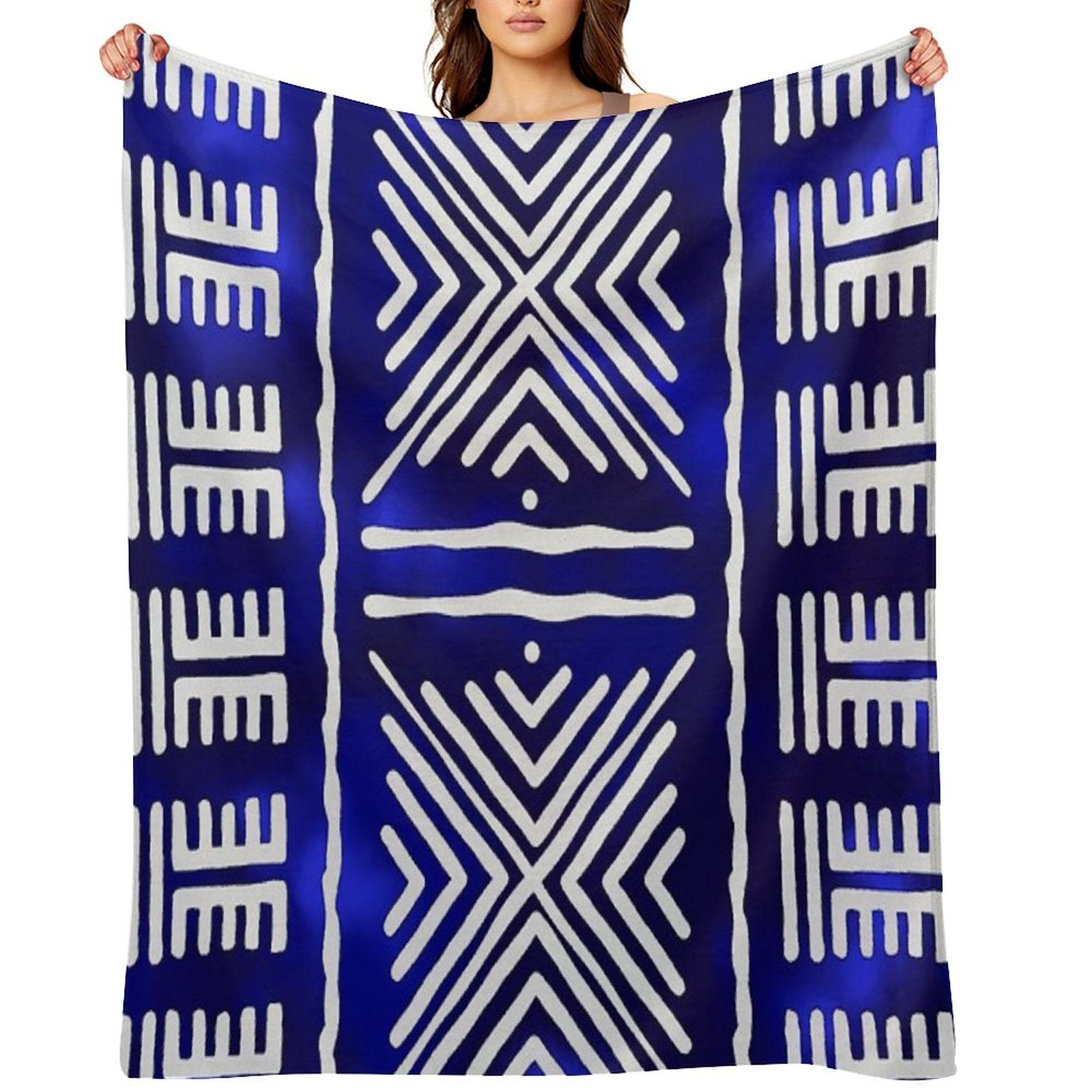 Blue African Mud Cloth Design Lightweight Throw Blanket