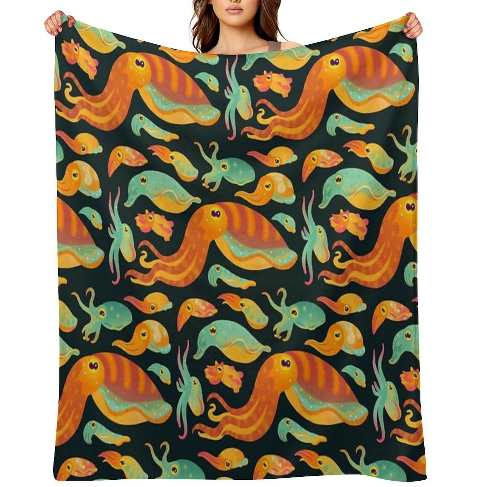 Cuttlefish - Dark Machine-washable Throw Blanket