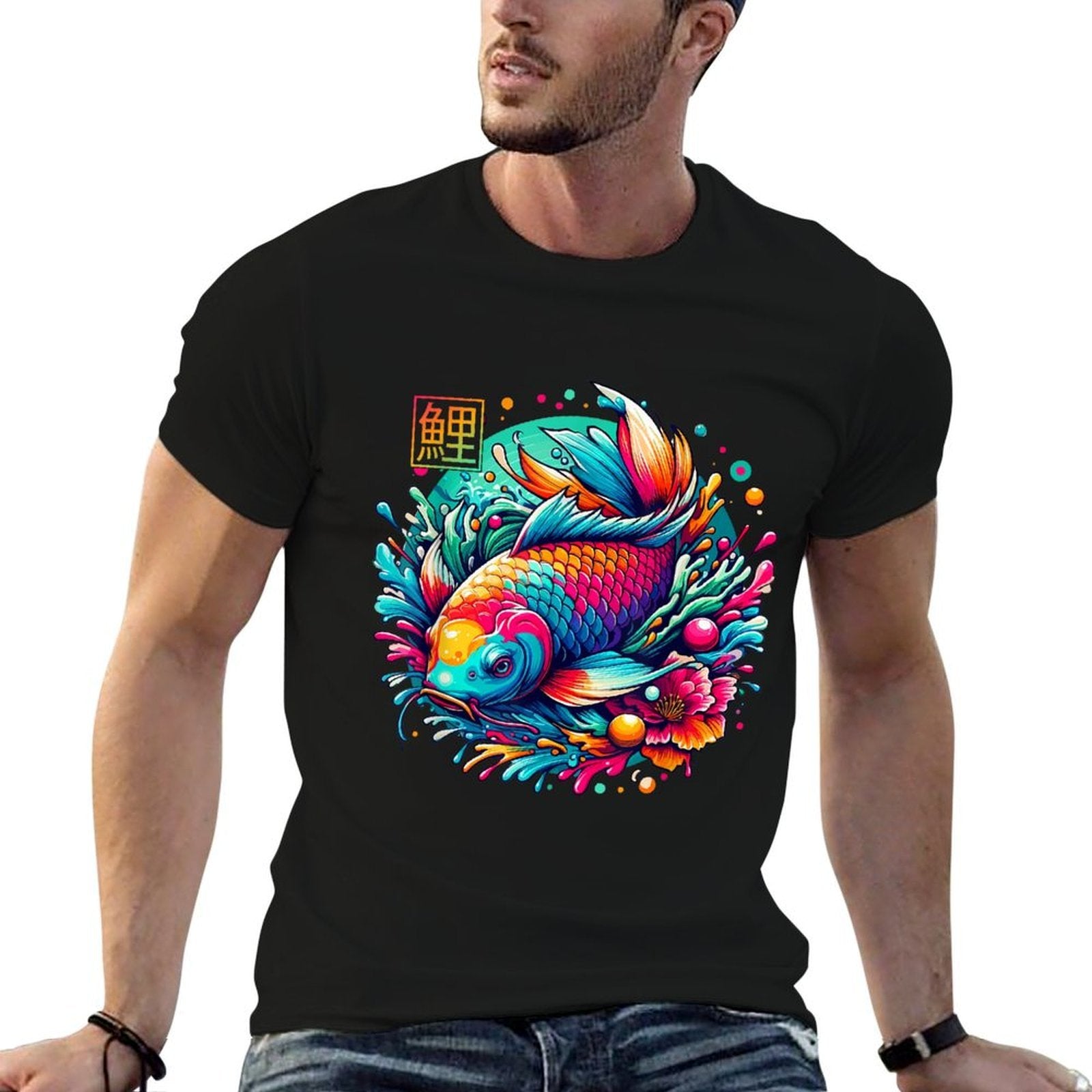 Japanese Koi Fish Colorful Sakura Flower Koi Carp Fish  Vintage-inspired T-Shirt