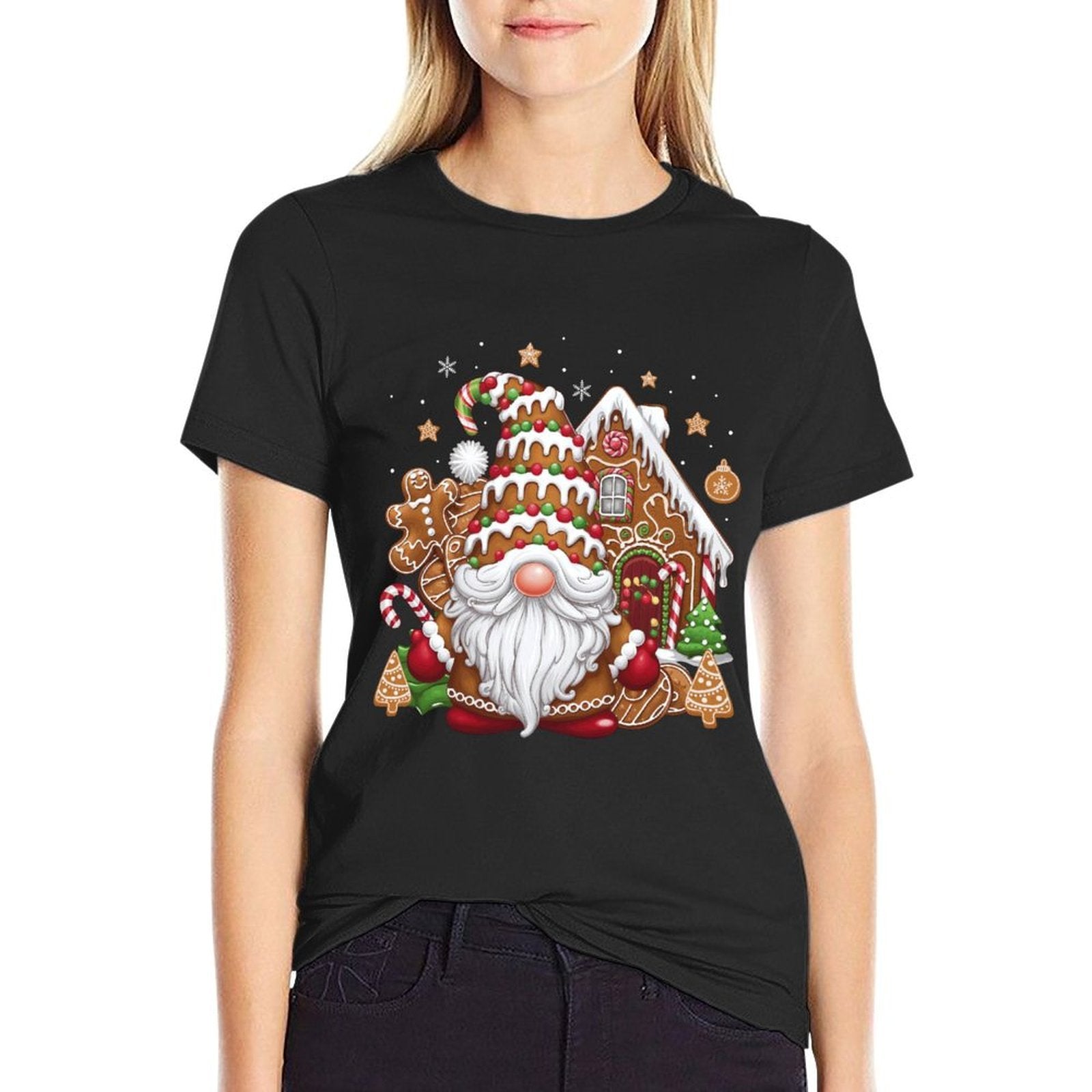 Gingerbread Gnome with Gingerbread House Christmas Fun  Quick-drying T-Shirt