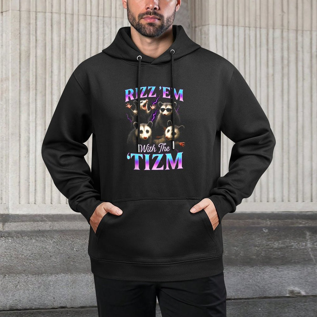 Rizz Em with The Tism Autistic Possum Graphic Funny Meme Layering Staple Hoodie