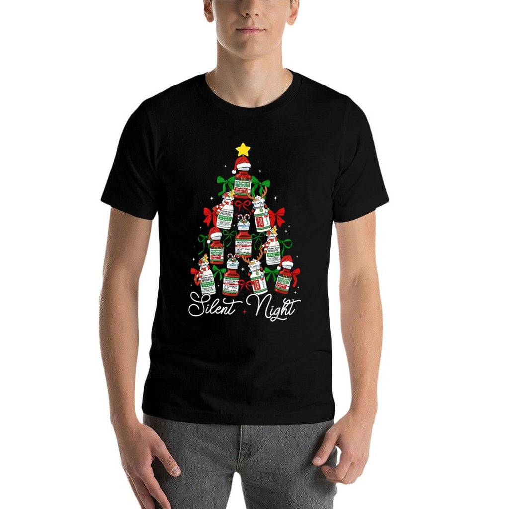 Preppy Silent Night Christmas Coquette Bow Nurse Girl Women  Lightweight T-Shirt