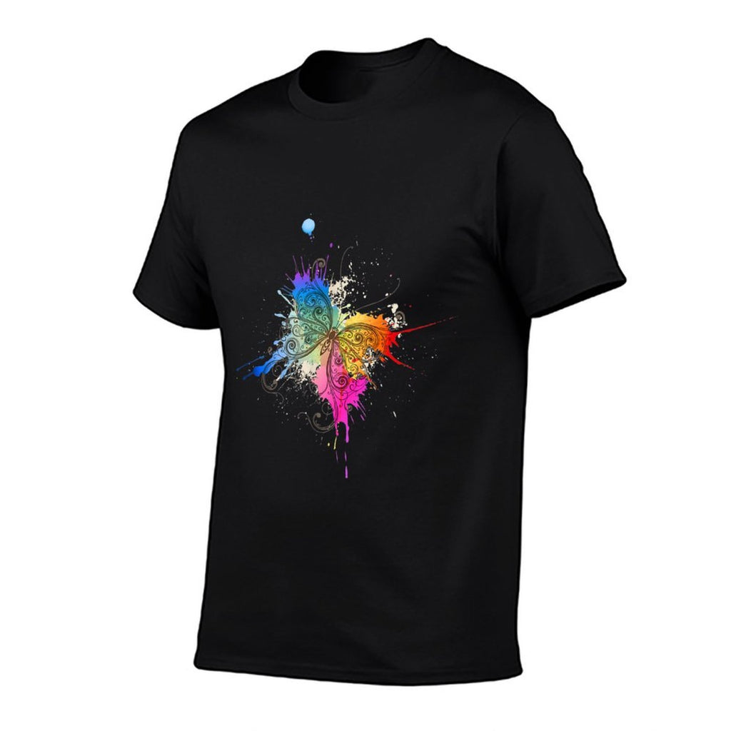 Colorful, Abstract Butterfly Artwork Design  Ribbed Collar T-Shirt