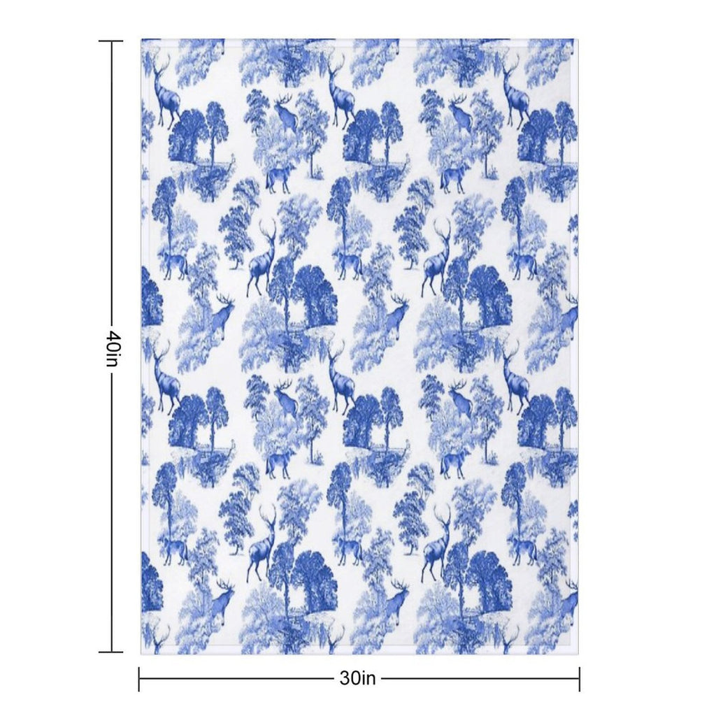 Elegant Vintage Blue Toile Deer in Woodland Quick-dry Throw Blanket
