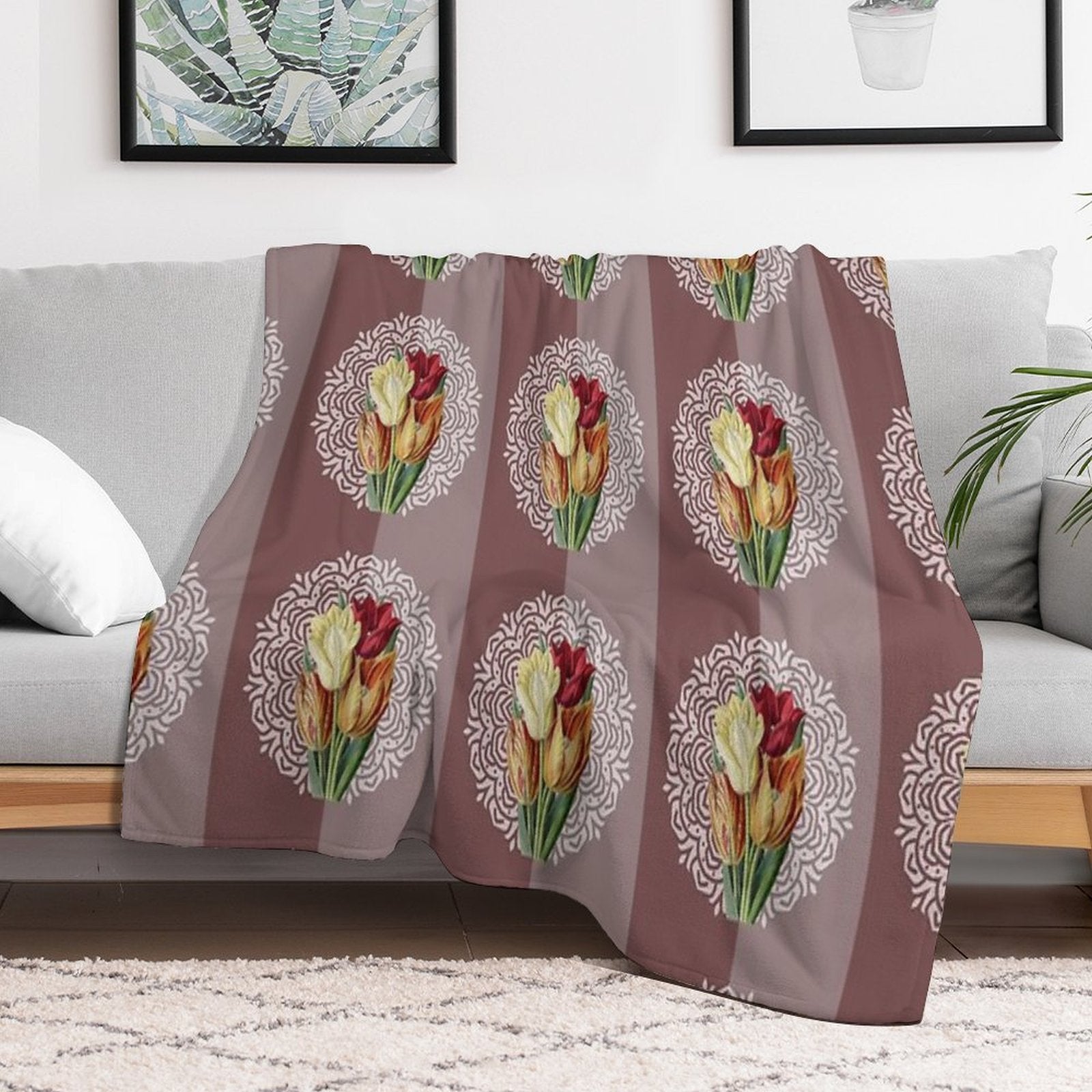 Vintage Flowers And Mandala Plush Throw Blanket