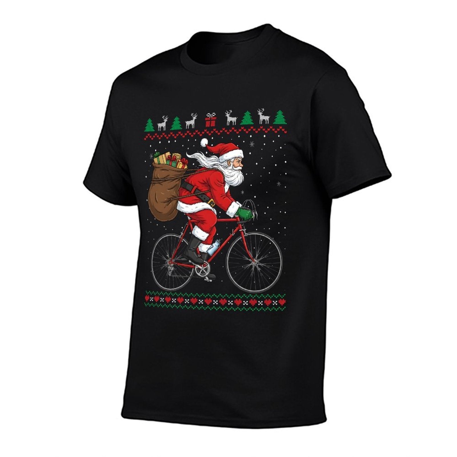 Santa Claus Riding Bicycle Christmas Funny Ugly Sweater  Easy-care T-Shirt