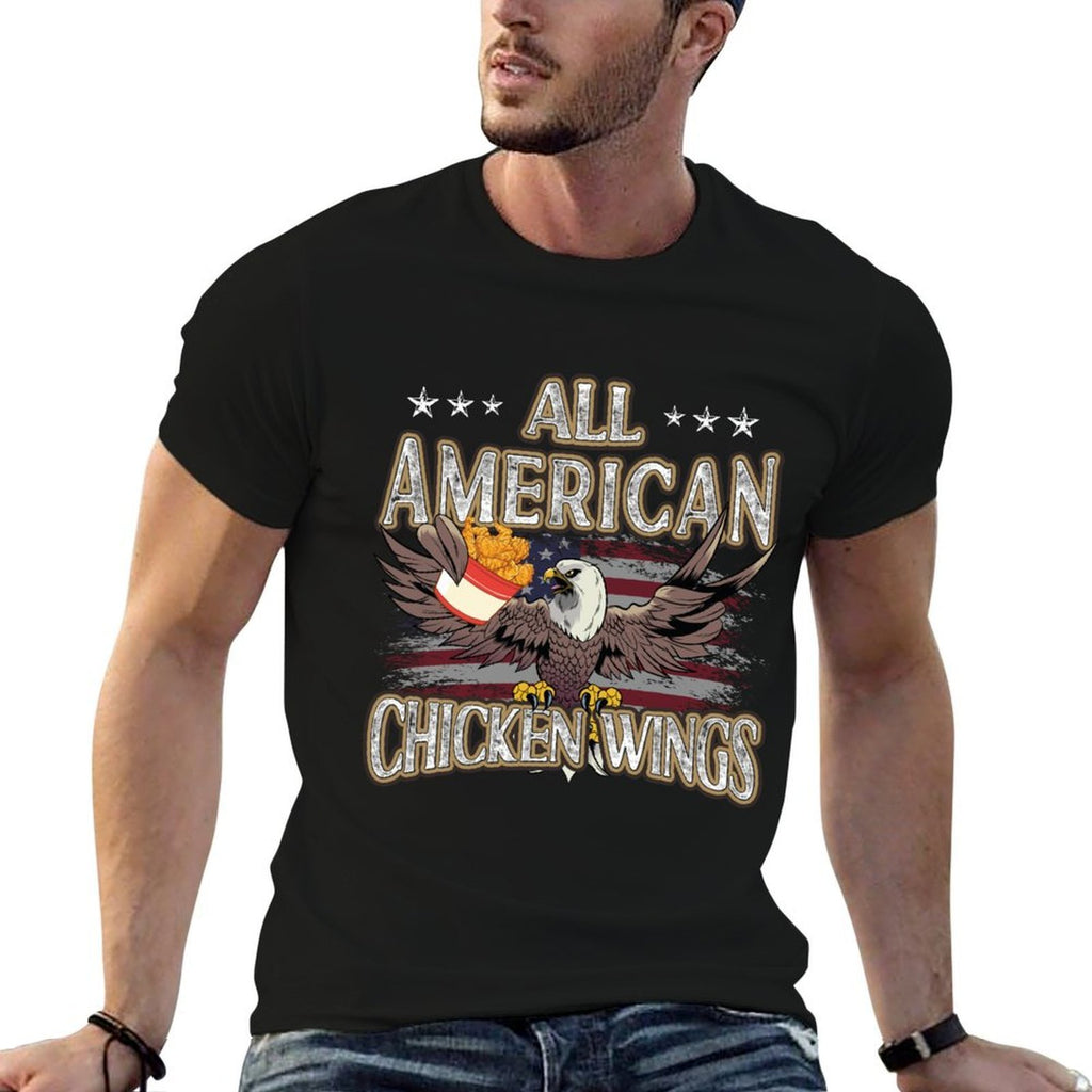 All Patriotic Chicken Wings American USA 4th of July  Rolled Sleeves T-Shirt