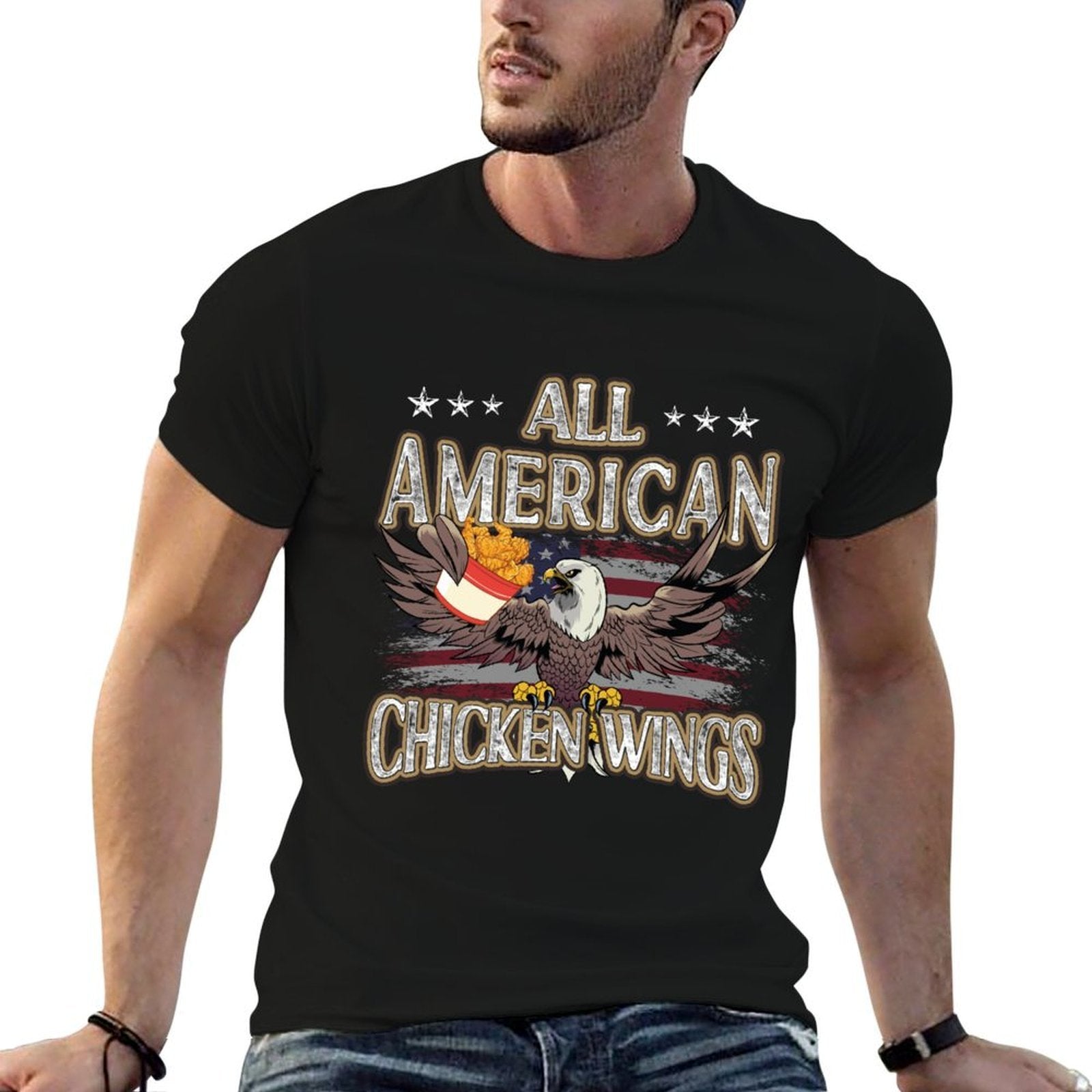 All Patriotic Chicken Wings American USA 4th of July  Rolled Sleeves T-Shirt