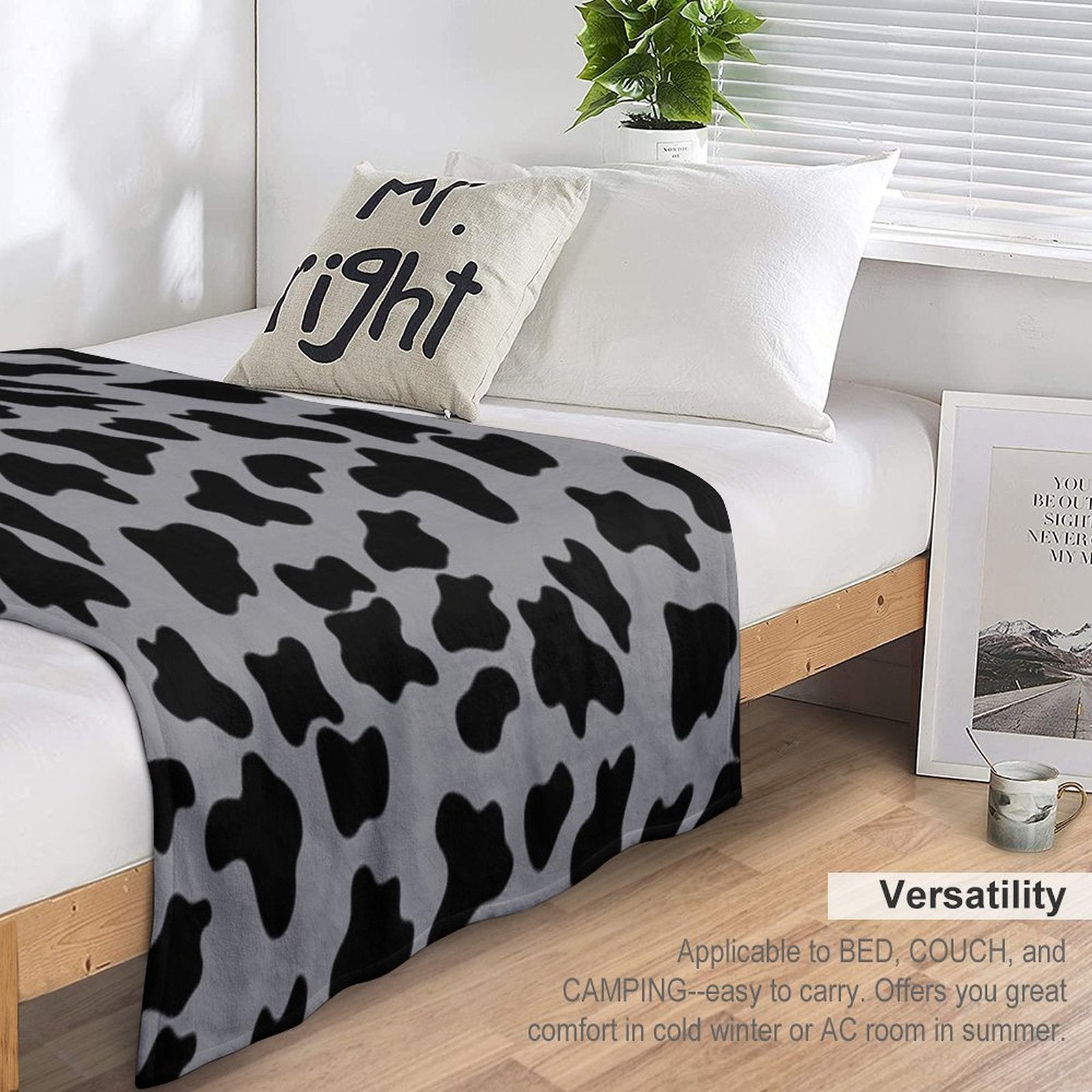 Cow Animal Print Pattern Black And Grey Gift-ready Throw Blanket