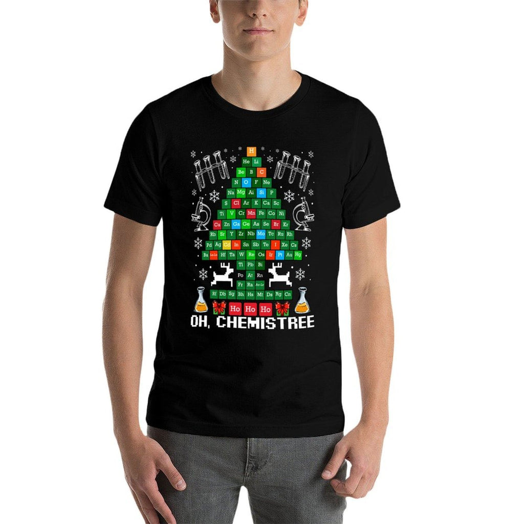 Oh Chemistree Christmas Tree Chemistry Science Funny  Ribbed Collar T-Shirt