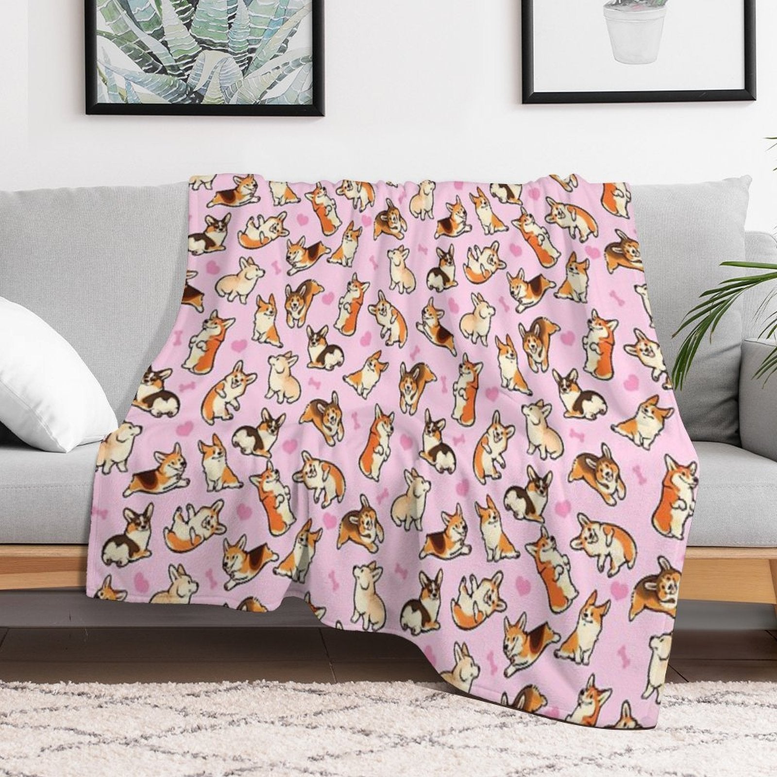 Lovey Corgis in Pink Comfort Throw Blanket