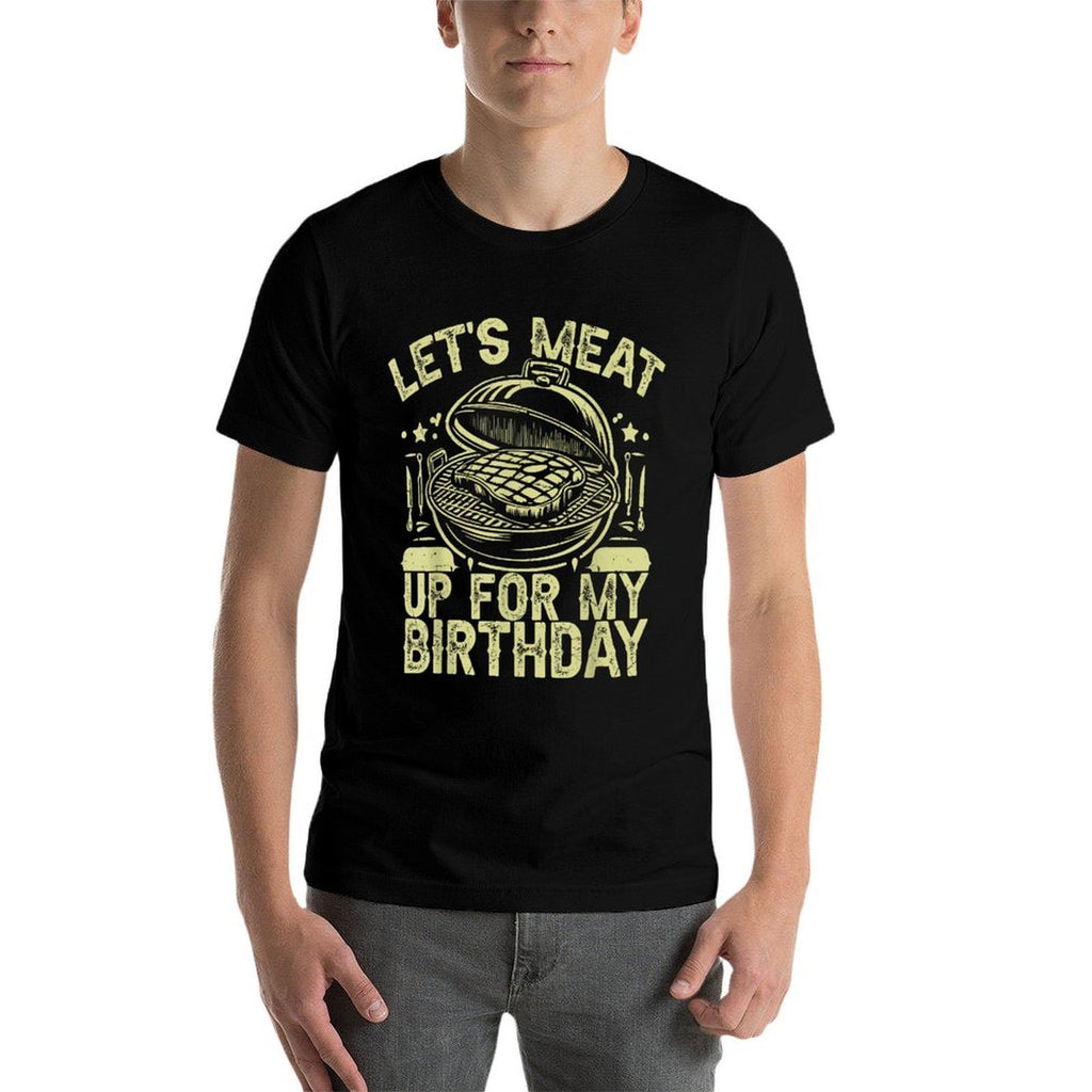 Let’s Meat Up for My Birthday BBQ Party  Rolled Sleeves T-Shirt