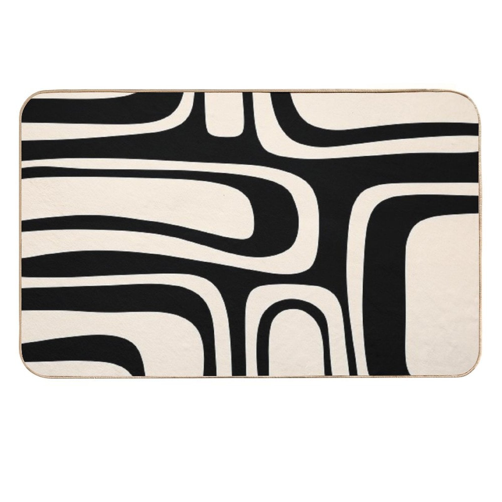Palm Springs Retro Midcentury Modern Abstract Pattern Black And Almond Cream  Easy Maintenance Bath Mat