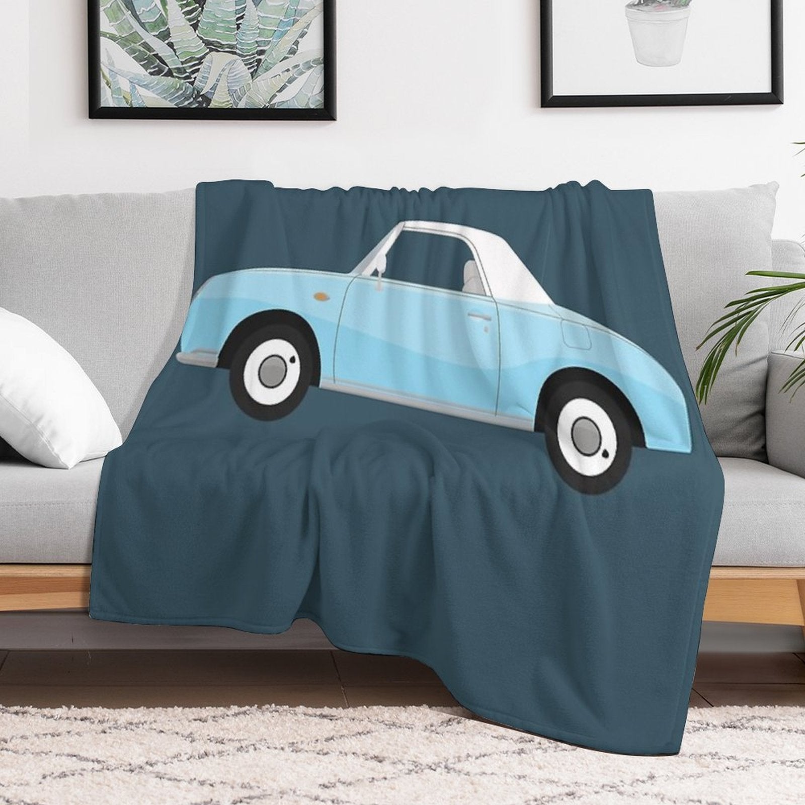 Pale Aqua Nissan Figaro Plush Throw Blanket