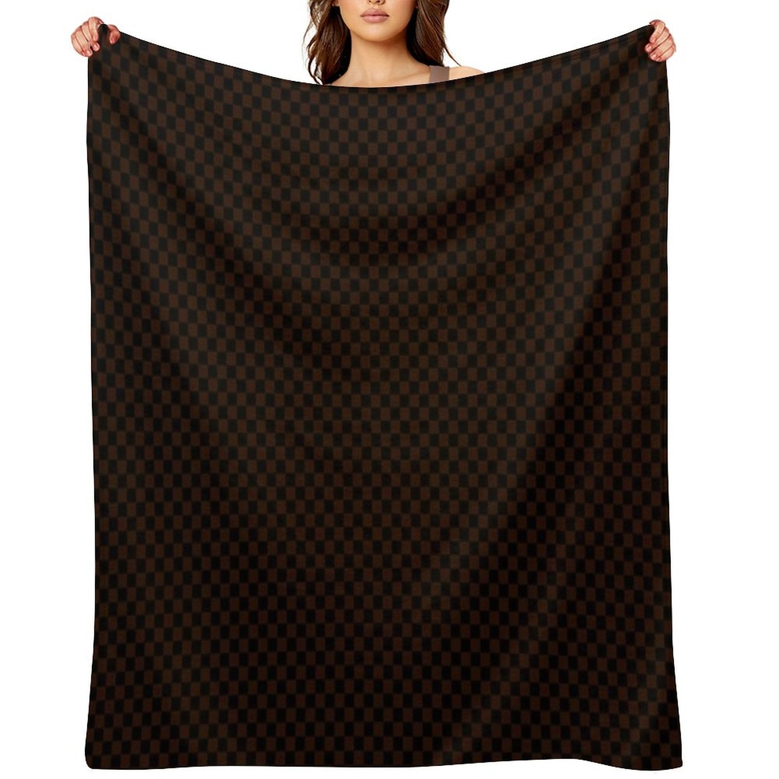 Checkers - Dark Brown And Black Pattern Mat Lightweight Throw Blanket